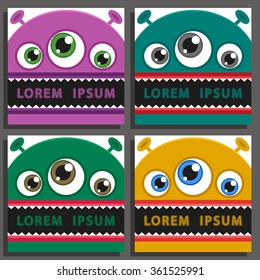 Four templates for text - vector backgrounds set with comic monsters.