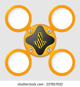 four text boxes with screws and arrow