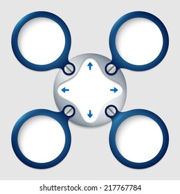 four text boxes with screws and arrows