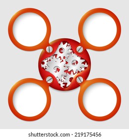 four text boxes with screws and cogwheels