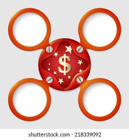 four text boxes with screws and dollar symbol