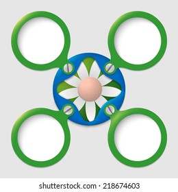 four text boxes with screws and flower