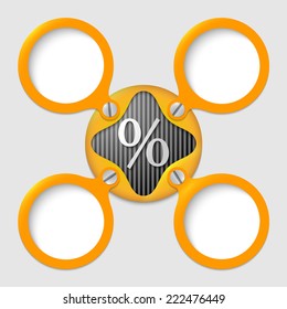four text boxes with screws and percent symbol