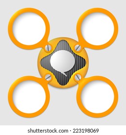 four text boxes with screws and speech bubble