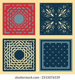 Four textured squares, backgrounds for creating design projects. Set 6 of vector decorative elements