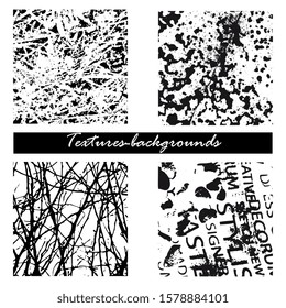 Four textures-backgrounds in black on a white background