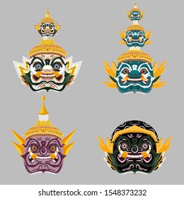 four Thai Yak Mythical Giant mask set