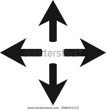 Four thick black arrows pointing in all directionsup, down, left, and rightconverging at the center, representing choices, navigation, and diverse paths to explore