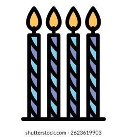 Four thin candles icon. Outline four thin candles vector icon color flat isolated