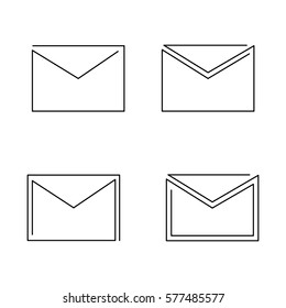 four thin outline icons of mail , leaner element