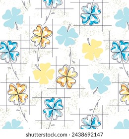 Four and three leaf clovers and buds pattern