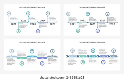 Four timeline infographic templates with five elements, presentation slides, vector eps10 illustration