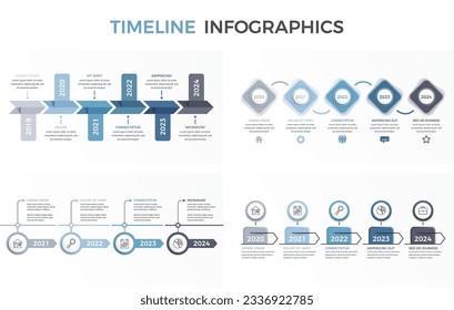 Four timeline infographic templates, vector eps10 illustration