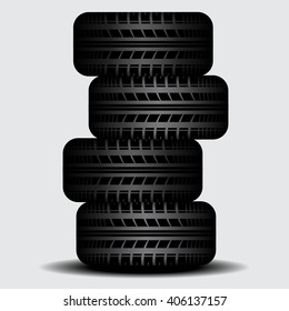 Four tire tracks with shadow isolated on rgay background