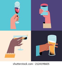 four toast cheers set drinks