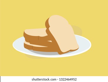 Four Toasts and a White Dish. Vector Illustration, Isolated