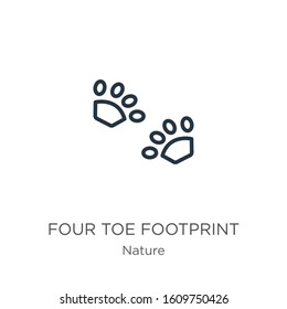 Four toe footprint icon. Thin linear four toe footprint outline icon isolated on white background from nature collection. Line vector sign, symbol for web and mobile
