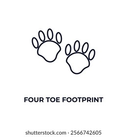 four toe footprint outline icon. Linear vector from nature concept. Thin line four toe footprint icon isolated on white background