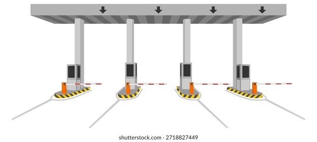 Cabina de cuatro peajes en Ilustración vectorial de fila aislada sobre fondo blanco.