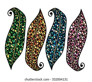 four tone mosaic leaves abstract art green orange blue and pink
