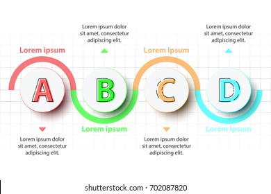 Four topics Colorful 3D paper circle on timeline for website presentation cover poster vector design infographic illustration concept