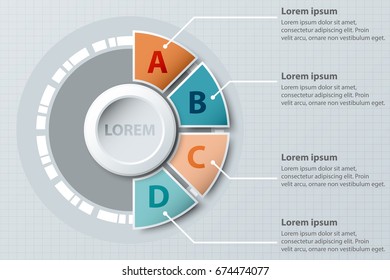 Four Topics Colorful Half Pie Chart 3d Paper With Circle In Center For Website Presentation Cover Poster Vector Design Infographic Illustration Concept