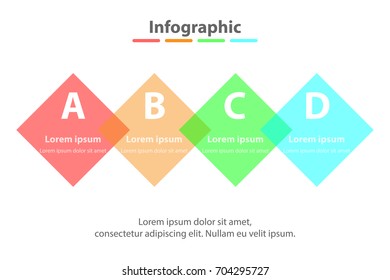 Four topics simple Colorful translucent square in sequence timeline for presentation cover poster vector design infographic illustration concept