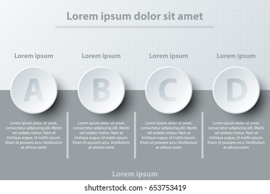 Four topics simple white 3d paper circles on dark grey for website presentation cover poster vector design info graphic illustration concept