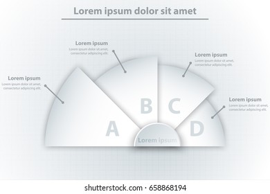 Four topics of simple white 3d paper half circle for website presentation cover poster vector design info graphic illustration concept