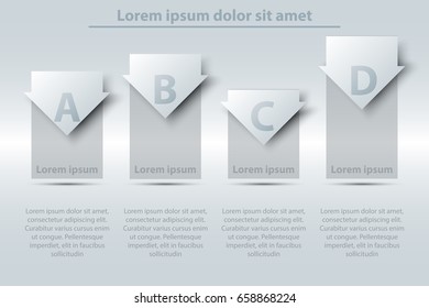 Four topics simple white 3d paper bar chart graph with arrow for website presentation cover poster vector design info graphic illustration concept