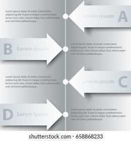 Four topics of simple white 3D paper arrow on timeline for website presentation cover poster vector design info graphic illustration concept