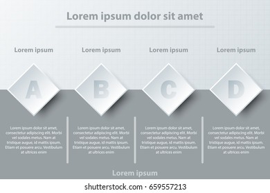 Four topics simple white 3d paper circles on dark grey for website presentation cover poster vector design info graphic illustration concept