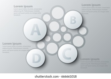 Four topics simple white circle 3d paper for website presentation cover poster vector design info graphic illustration concept