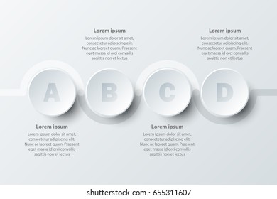 Four topics simple white paper 3D circle on timeline for website presentation cover poster vector design info graphic illustration concept
