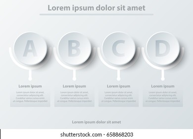 Four topics simple white paper 3D circle for website presentation cover poster vector design info graphic illustration concept