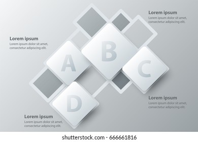 Four topics simple white square 3d paper for website presentation cover poster vector design info graphic illustration concept