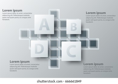 Four topics simple white square 3d paper for website presentation cover poster vector design info graphic illustration concept