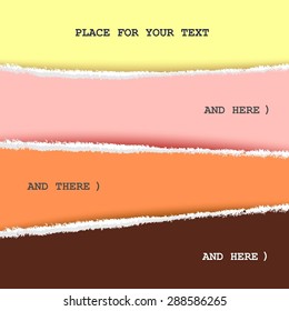 Four torn colored paper for your memo. Creative template for design