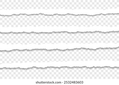 Cuatro tiras de papel rotas con bordes dentados sobre fondo transparente para el Uso digital
