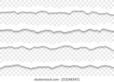Vier zerrissene Papierstreifen mit realistischen Kanten und transparentem Hintergrund
