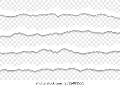 Four Torn Paper Strips with Rough Edges on Transparent Background for Creative Projects
