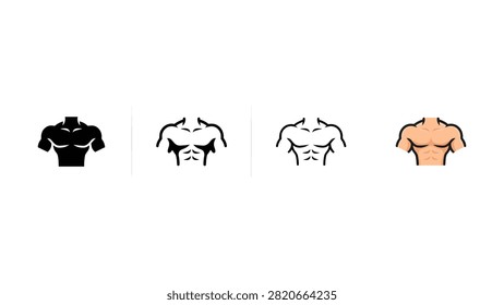 Four transparent background illustrations of male torsos with varying muscle definition styles