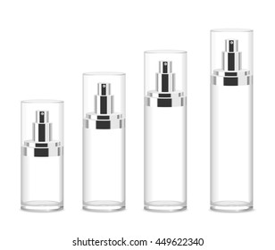 Four transparent cosmetic bottles