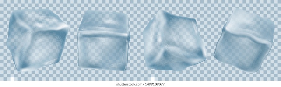 four transparent ice cubes in blue colors. vector illustration