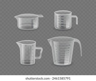 Vier durchsichtige Instrumente auf durchsichtigem Hintergrund. Realistischer Großer Pitcher für 3D-Vektorgrafik