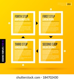 Four transparent square banners with arrows on bright yellow background. EPS10