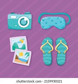 four travel vacations set icons