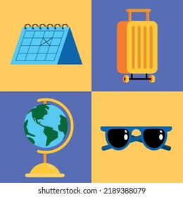 four travel vacations set icons