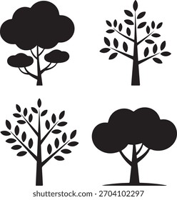 Cuatro siluetas de árbol en blanco y negro para Elementos de diseño y decoración
