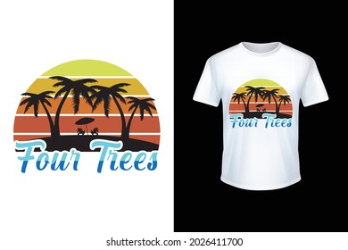 Four Trees beach T-shirt Design For Print Vector